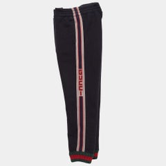 Gucci Navy Blue Cotton Knit Logo Tape Detail Trackpants 6 Yrs