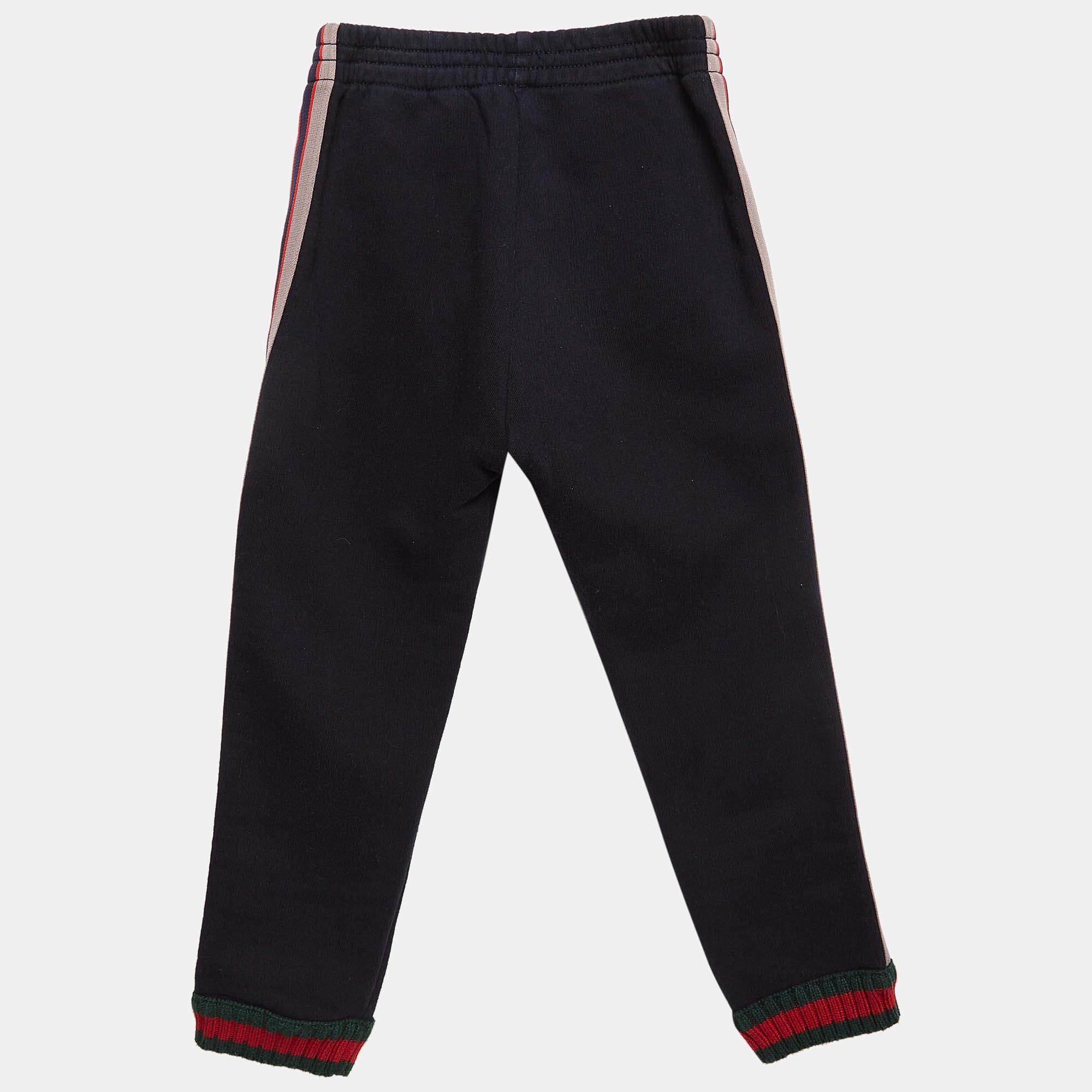 Nero Gucci - Pantaloni da ginnastica con dettaglio a nastro in cotone blu navy con logo - 6 anni in vendita