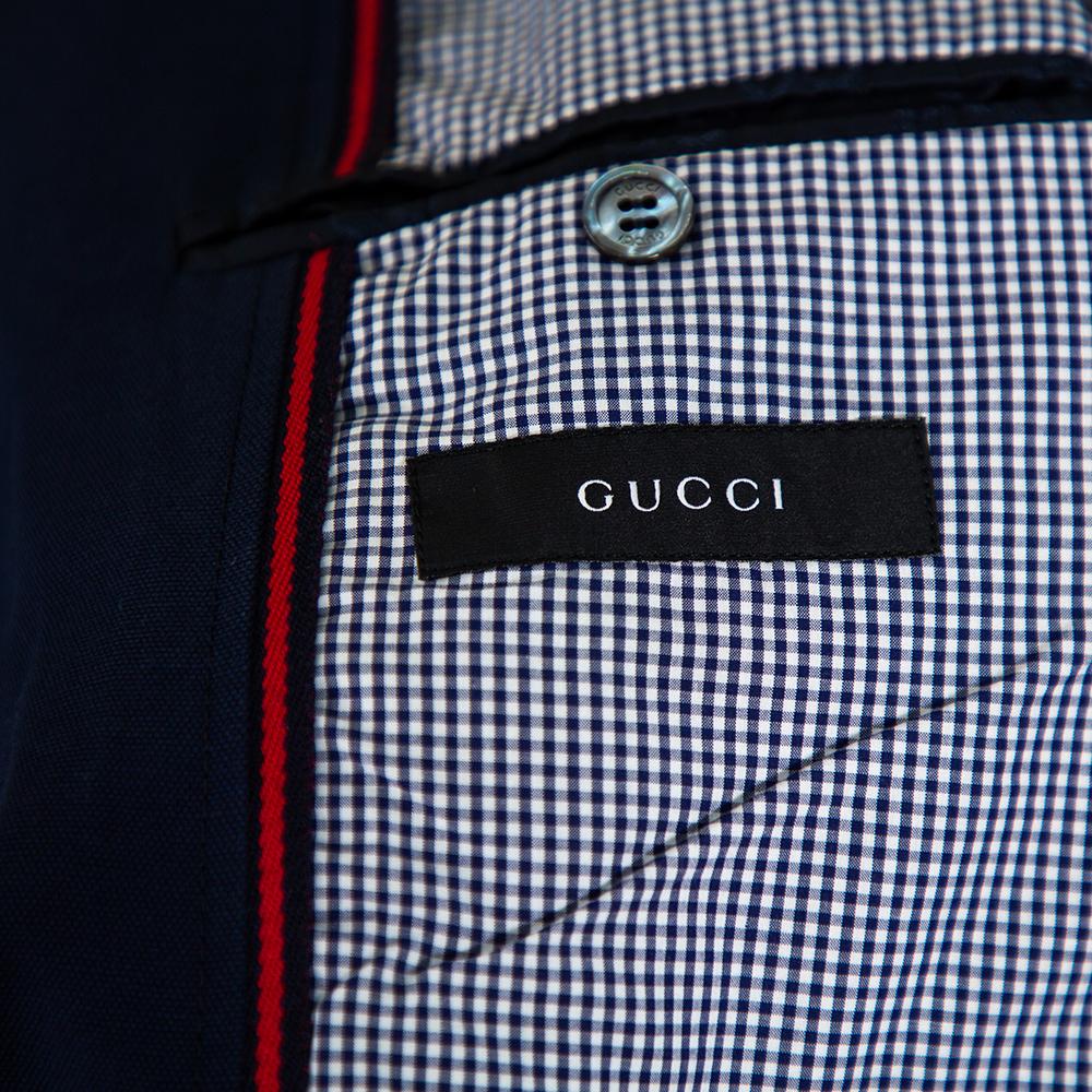 Men's Gucci Navy Blue Cotton & Linen Button Front Blazer M