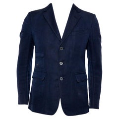Gucci Navy Blue Cotton & Linen Button Front Blazer M