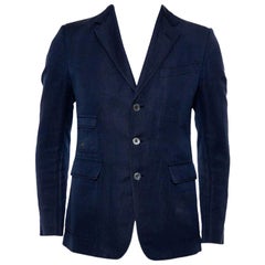 Gucci Navy Blue Cotton & Linen Button Front Blazer M