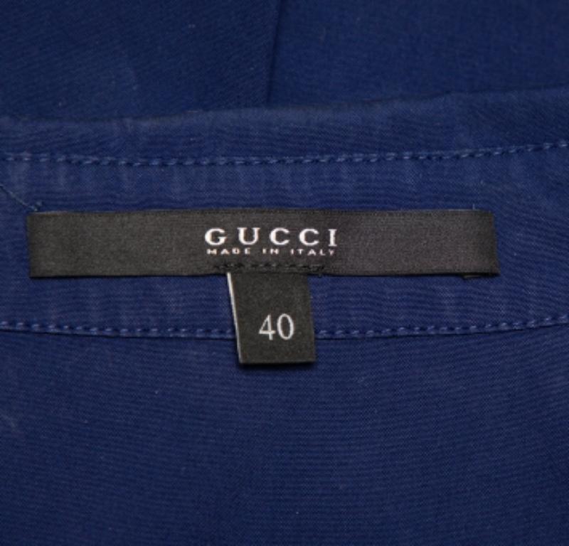 Gucci Navy Blue Cotton Paneled Button Front Shirt S In Good Condition For Sale In Dubai, Al Qouz 2