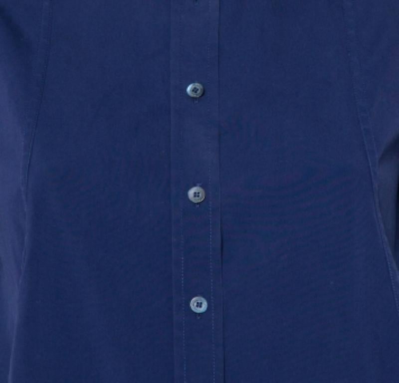 Gucci Navy Blue Cotton Paneled Button Front Shirt S For Sale 1