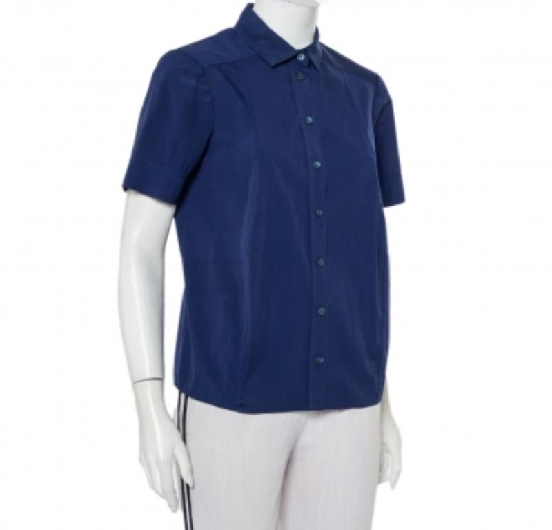 Gucci Navy Blue Cotton Paneled Button Front Shirt S For Sale 2