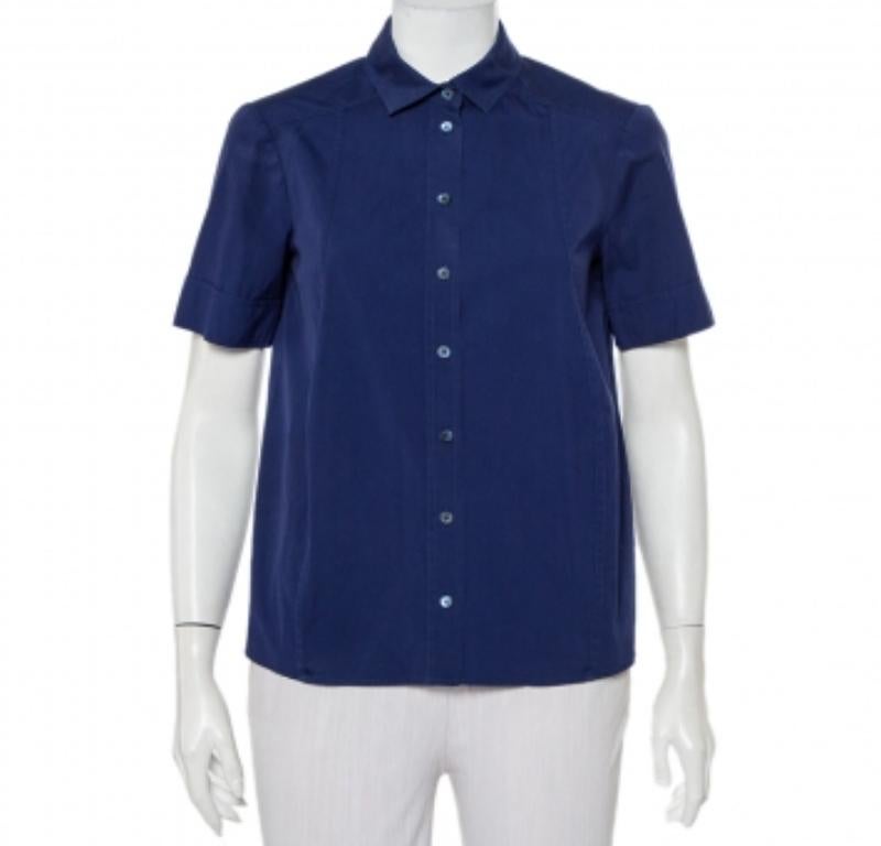 Gucci Navy Blue Cotton Paneled Button Front Shirt S For Sale