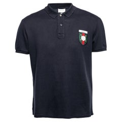 Gucci Navy Blue Cotton Pique Tiger Crest Appliqued Polo T-Shirt XXL