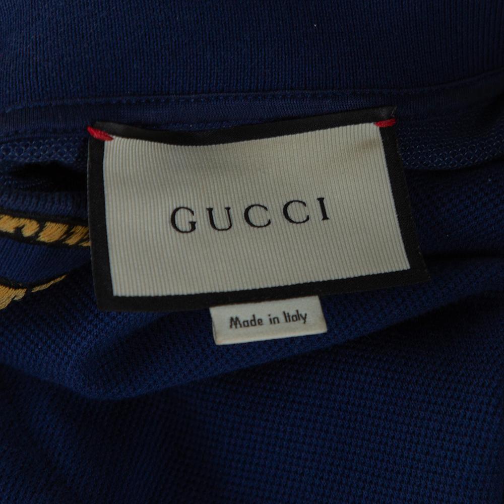 Gucci Marineblau Baumwolle Pique Tiger bestickt Kragen Polo T Shirt M 1