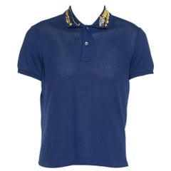 Gucci Navy Blue Cotton Pique Tiger Embroidered Collar Polo T Shirt M