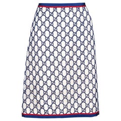 Gucci Navy Blue & Cream GG Macrame Overlay A-Line Skirt M