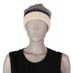 GUCCI navy blue cream gold wool GG LAMÉ Knit Beanie Hat