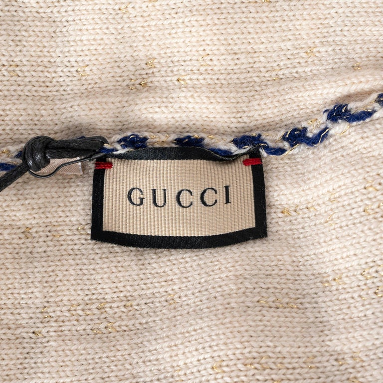 GUCCI navy blue cream gold wool GG LAMÉ Knit Beanie Hat For  display picture 3