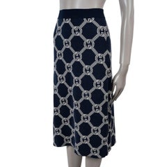 GUCCI navy blue & cream wool 2022 GG REVERSIBLE KNIT Skirt XS