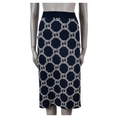 GUCCI navy blue & cream wool 2022 GG REVERSIBLE KNIT Skirt XS