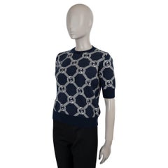 GUCCI marineblau & cremefarbene Wolle 2022 GG REVERSIBLE Pullover XS