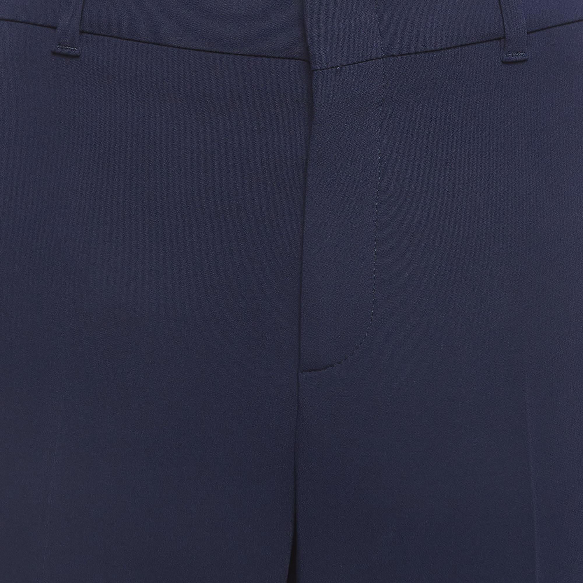 Gucci Navy Blue Crepe Stripe Detail Trousers M For Sale 3