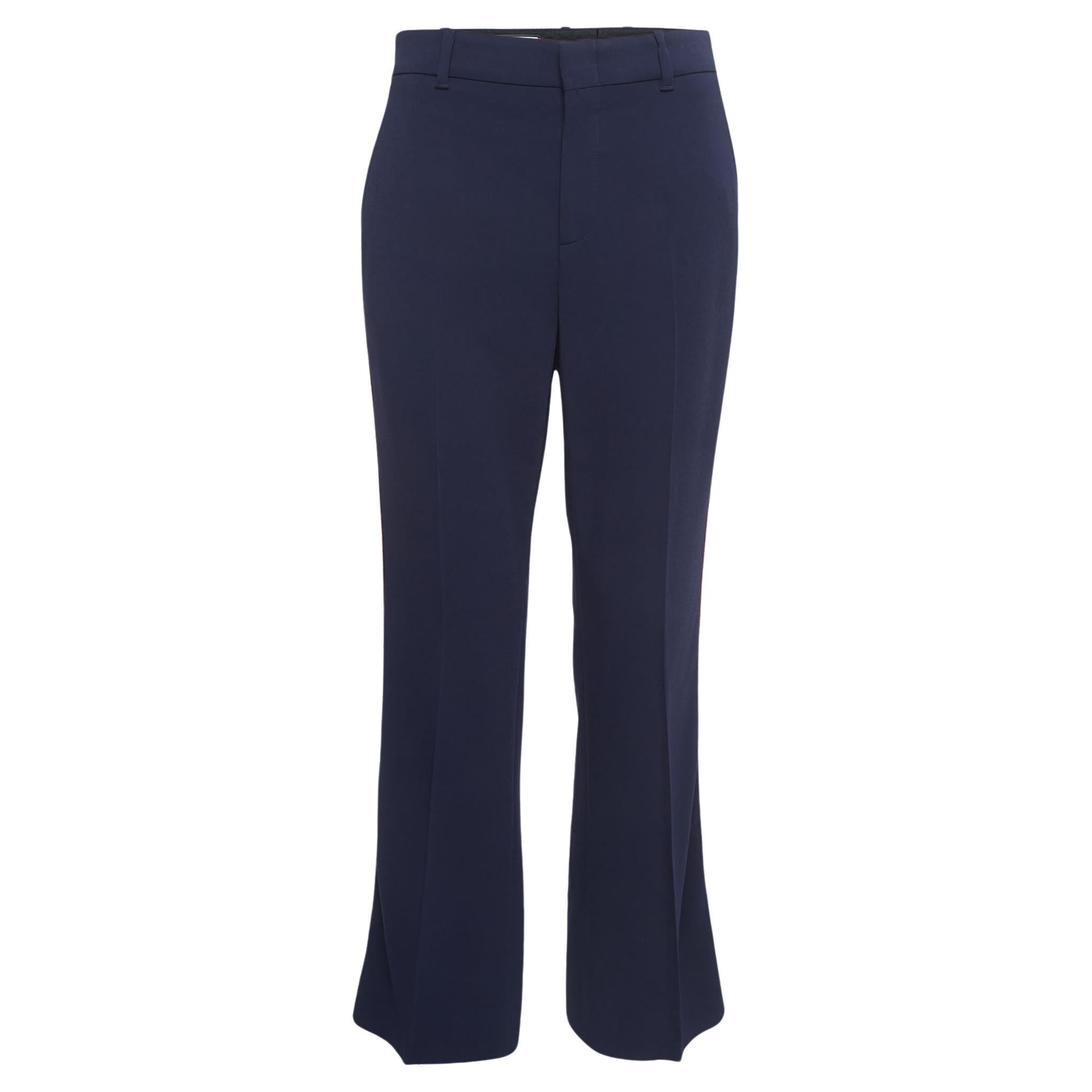 Gucci Navy Blue Crepe Stripe Detail Trousers M For Sale