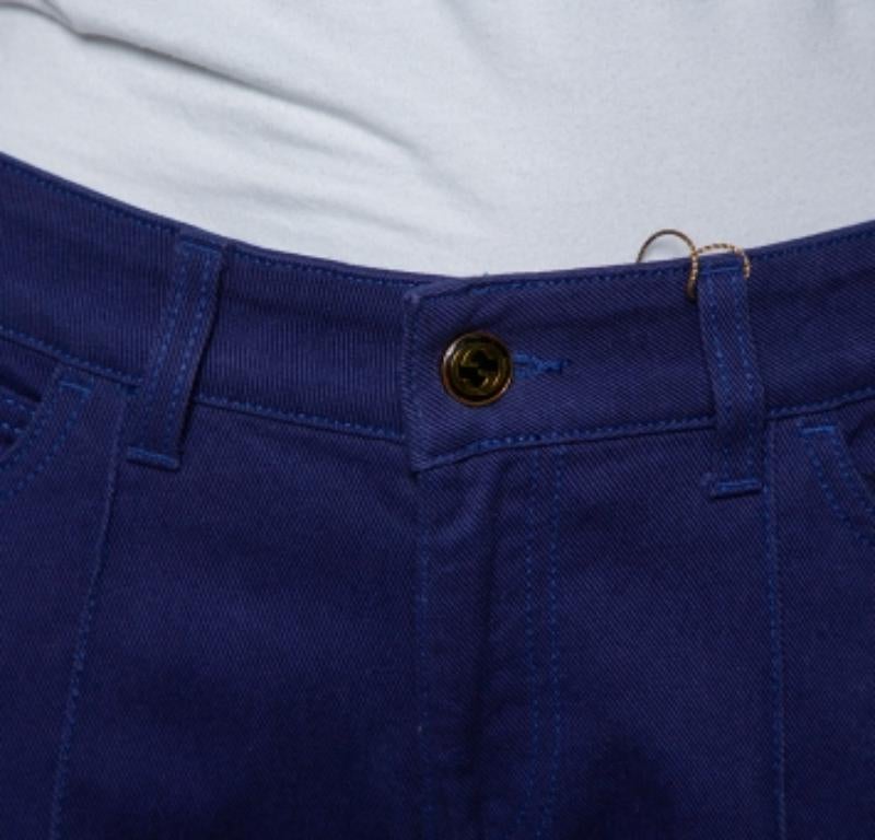 Gucci Navy Blue Denim Paneled Flared Leg Jeans M In Excellent Condition For Sale In Dubai, Al Qouz 2