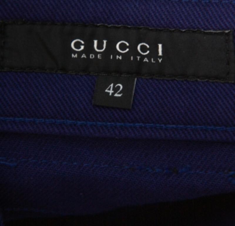 Gucci Navy Blue Denim Paneled Flared Leg Jeans M For Sale 1