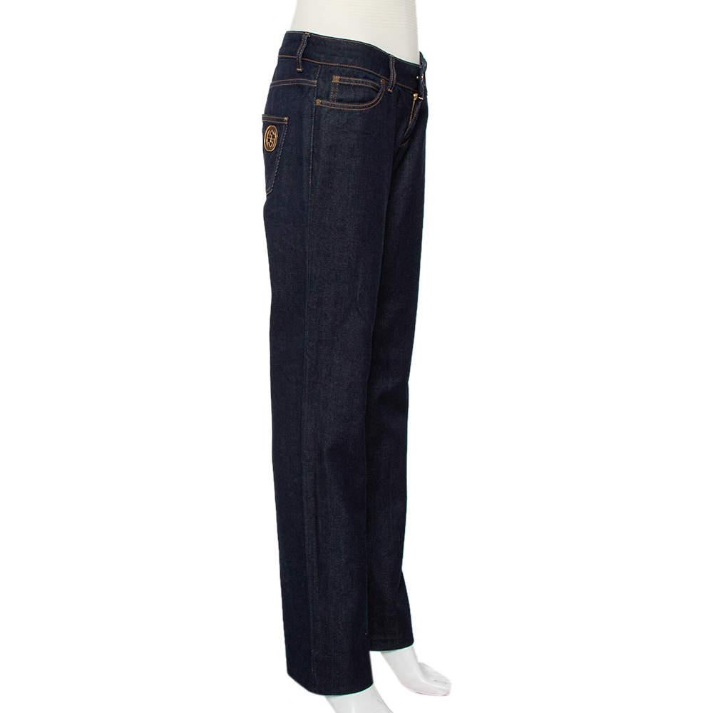 Marineblaue Jeans mit geradem Bein aus Denim von Gucci S (Schwarz) im Angebot
