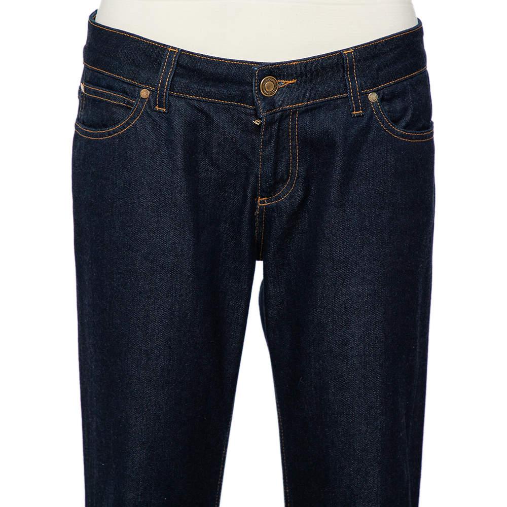 Gucci Navy Blue Denim Straight Leg Jeans S In Excellent Condition For Sale In Dubai, Al Qouz 2