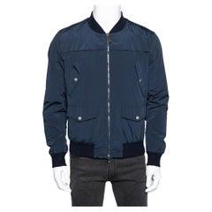  Gucci Navy Blue Diamante Nylon Bomber Jacket M