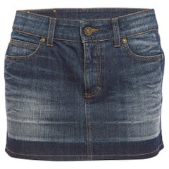 Gucci Navy Blue Faded Denim Low Rise Mini Skirt S