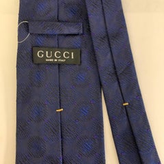 GUCCI Navy Blue Geometric Silk Jacquard Tie