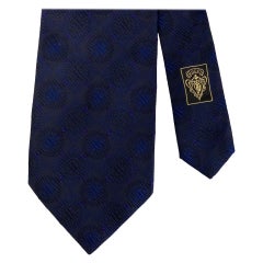 GUCCI Navy Blue Geometric Silk Jacquard Tie