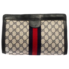 Gucci Navy Blue GG Canvas and Leather Vintage Web Clutch