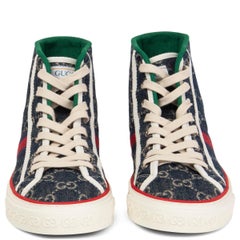GUCCI navy blue GG CANVAS TENNIS 1977 High Top Sneakers Shoes 37.5