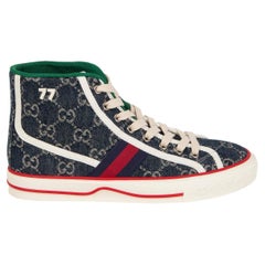 GUCCI navy blue GG CANVAS TENNIS 1977 High Top Sneakers Shoes 37.5