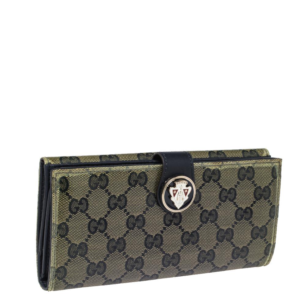 Black Gucci Navy Blue GG Crystal Coated Canvas Voyager Continental Wallet