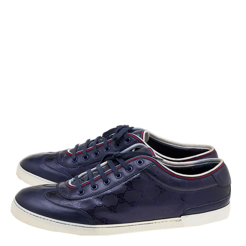 Gucci Navy Blue GG Imprime Canvas And Leather Low Top Sneakers Size 47 In Fair Condition For Sale In Dubai, Al Qouz 2