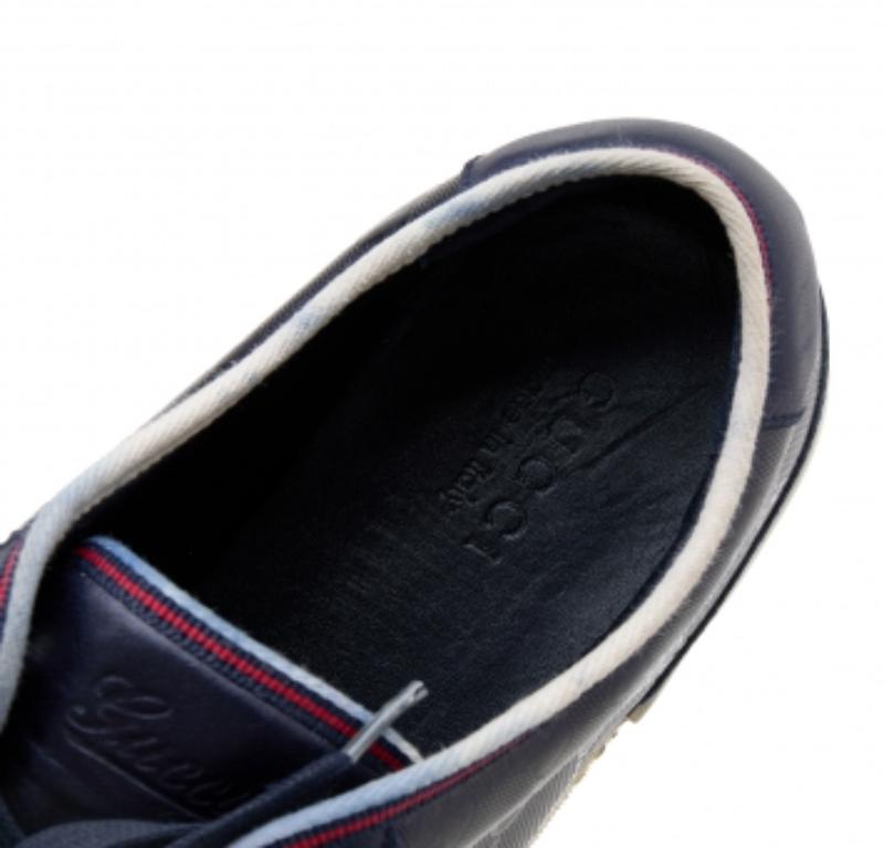 Gucci Navy Blue GG Imprime Canvas And Leather Low Top Sneakers Size 47 For Sale 1