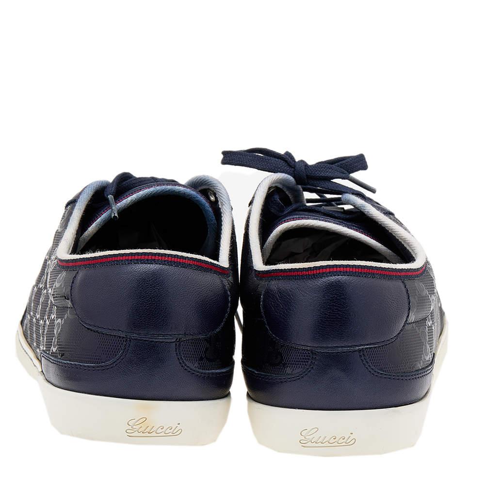 Gucci Navy Blue GG Imprime Canvas And Leather Low Top Sneakers Size 47 For Sale 1
