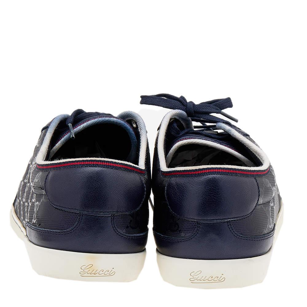 Gucci Navy Blue GG Imprime Canvas And Leather Low Top Sneakers Size 47 1
