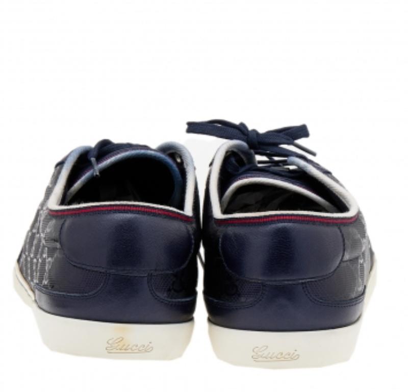Gucci Navy Blue GG Imprime Canvas And Leather Low Top Sneakers Size 47 For Sale 2