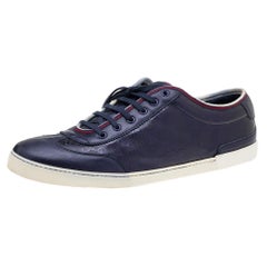 Gucci Navy Blue GG Imprime Canvas And Leather Low Top Sneakers Size 47