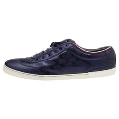Gucci Navy Blue GG Imprime Canvas And Leather Low Top Sneakers Size 47