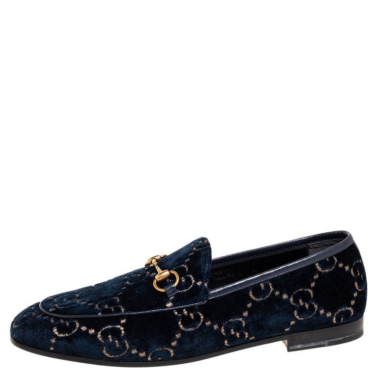 GUCCI dark blue Velvet Loafers with Red and Blue Stripes made by Gucci GUCCI - Jordaan Horsebit Leather-Trimmed Logo-Embroidered  main image 4