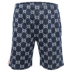 Gucci Navy Blue GG Pattered Cotton Side Stripe Shorts M