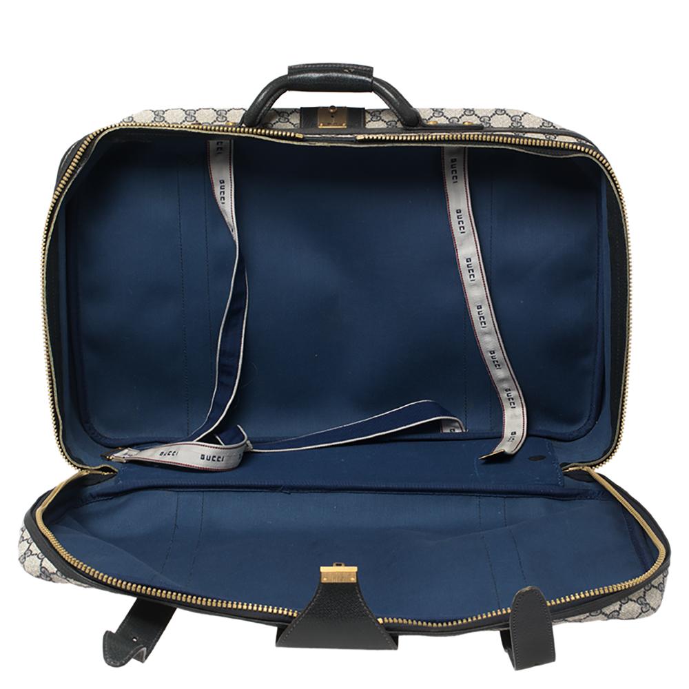 Gucci Navy Blue GG Supreme and Leather Trim Vintage Handheld Suitcase 3