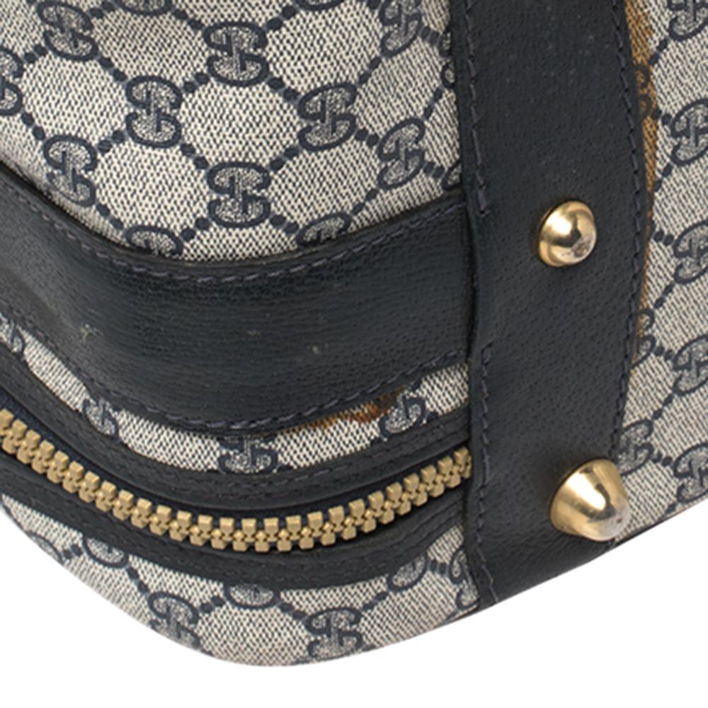 Gucci Navy Blue GG Supreme and Leather Trim Vintage Handheld Suitcase In Fair Condition In Dubai, Al Qouz 2