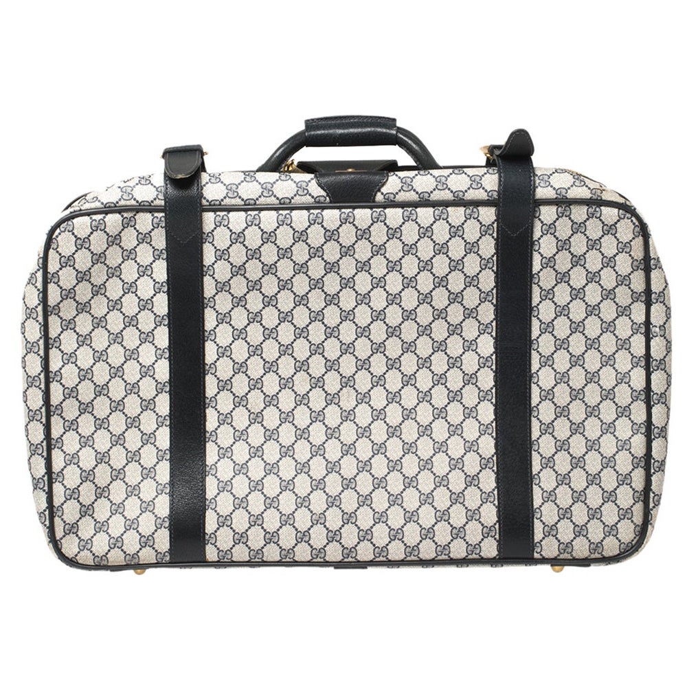 Gucci Marineblau GG Supreme und Lederbesatz Vintage Handheld-Koffer