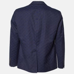 Gucci Navy Blue GG Supreme Jacquard Cotton Blend Blazer XXL