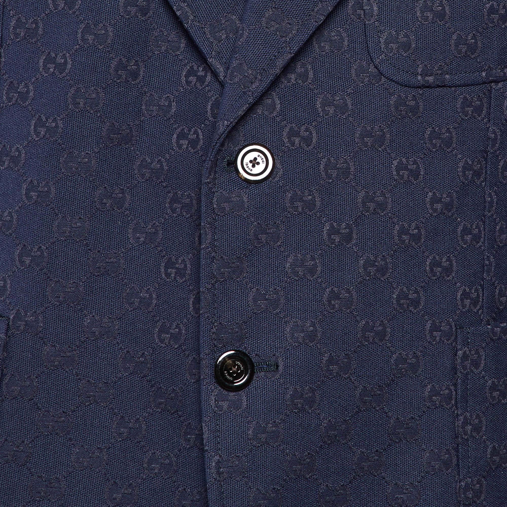 Black Gucci Navy Blue GG Supreme Jacquard Cotton Blend Blazer XXL