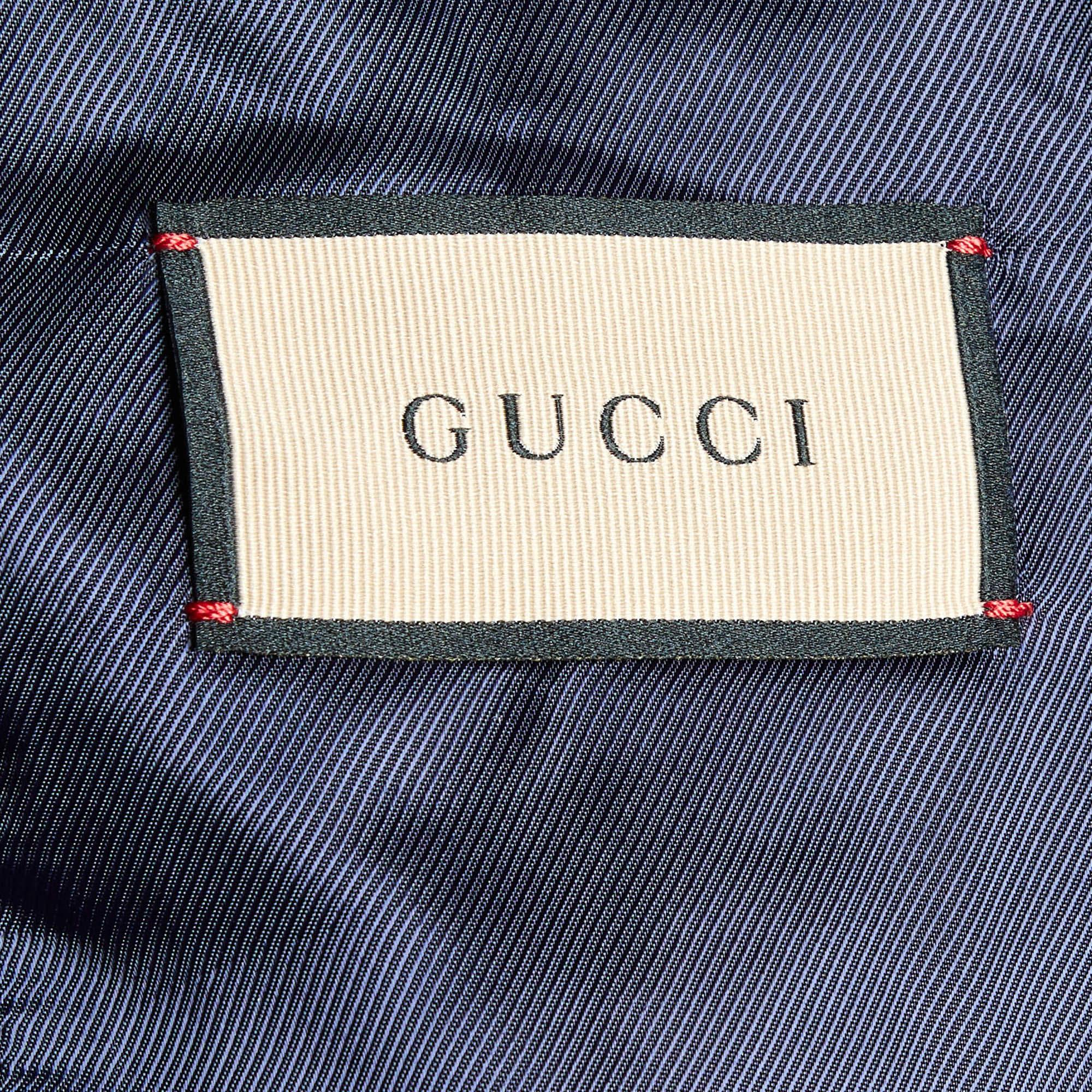 Gucci Navy Blue GG Supreme Jacquard Cotton Blend Blazer XXL In Excellent Condition In Dubai, Al Qouz 2