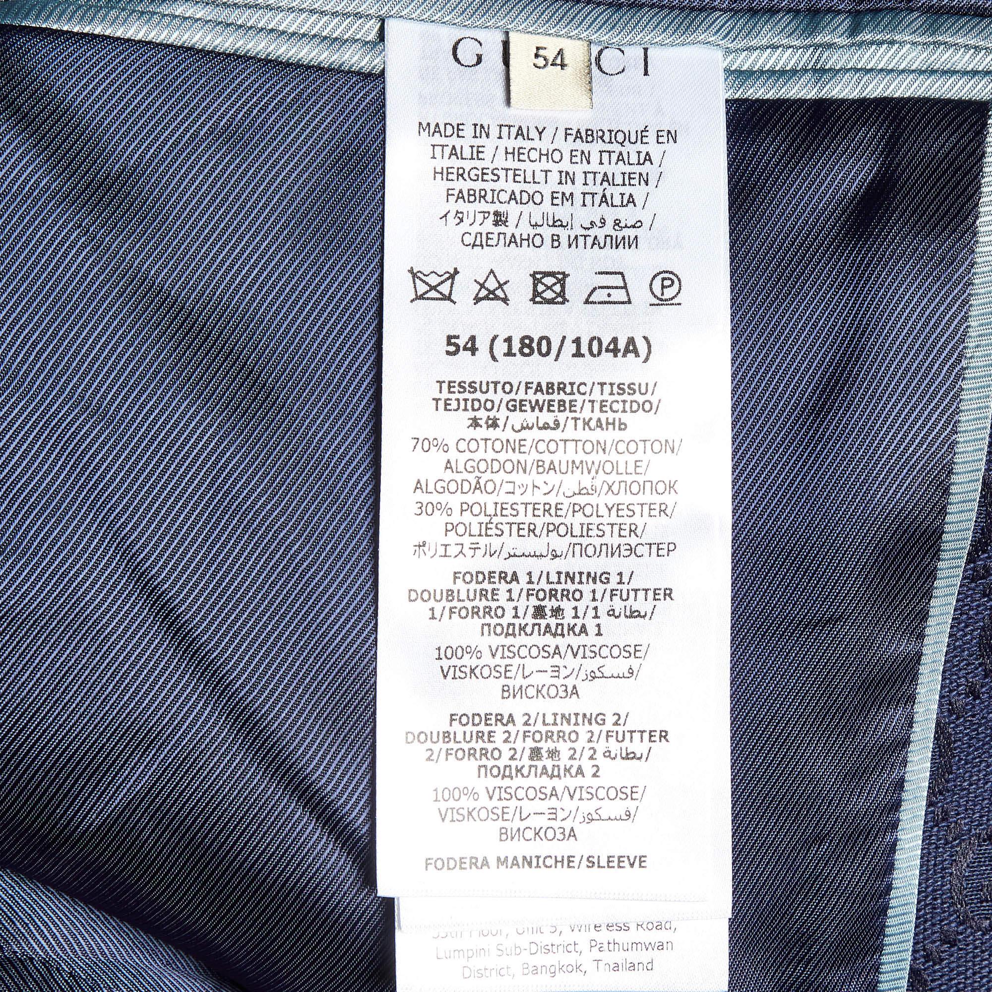 Men's Gucci Navy Blue GG Supreme Jacquard Cotton Blend Blazer XXL