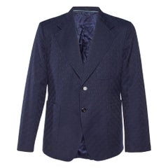 Gucci Navy Blue GG Supreme Jacquard Cotton Blend Blazer XXL