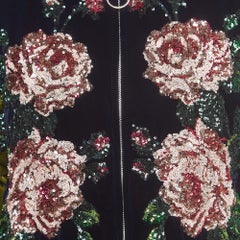 Gucci Navy Blue/Green Floral Sequined Bomber Jacket M